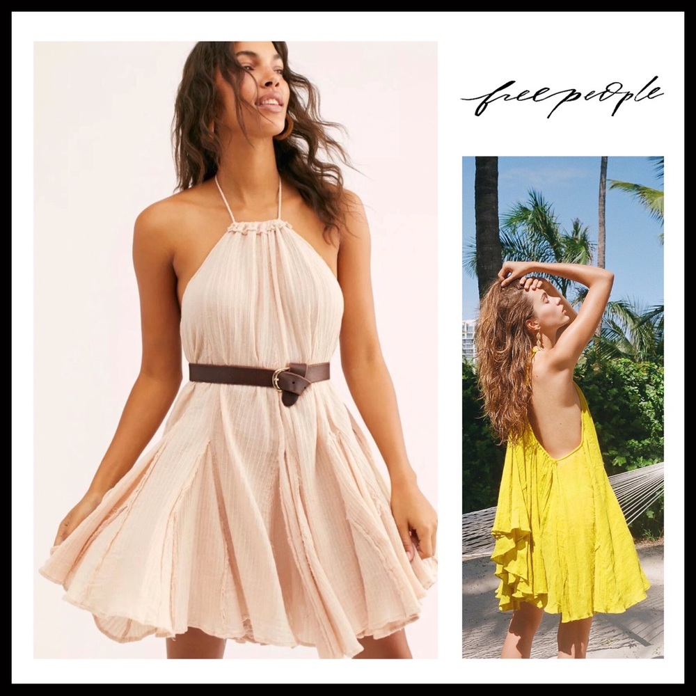 FREE PEOPLE BOHO SLIP SUN HALTER MINI DRESS A2C - Picture 10 of 16